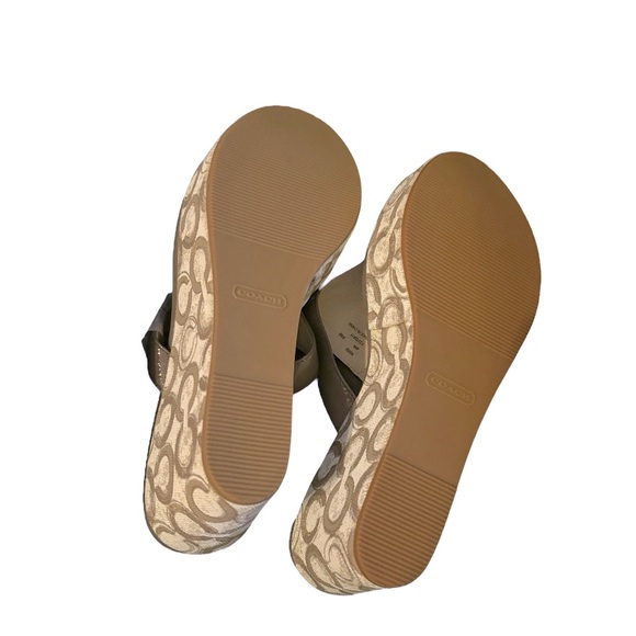 New Coach bright patent sandals wedge shoes mushroom color sz 8.5 - Picture 2 of 6